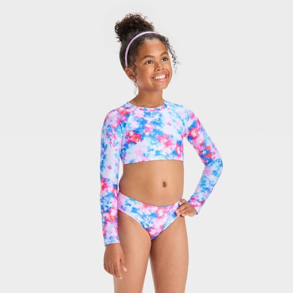 Cat & Jack Americana Tie Dye Rash Guard Bikini, 7/8